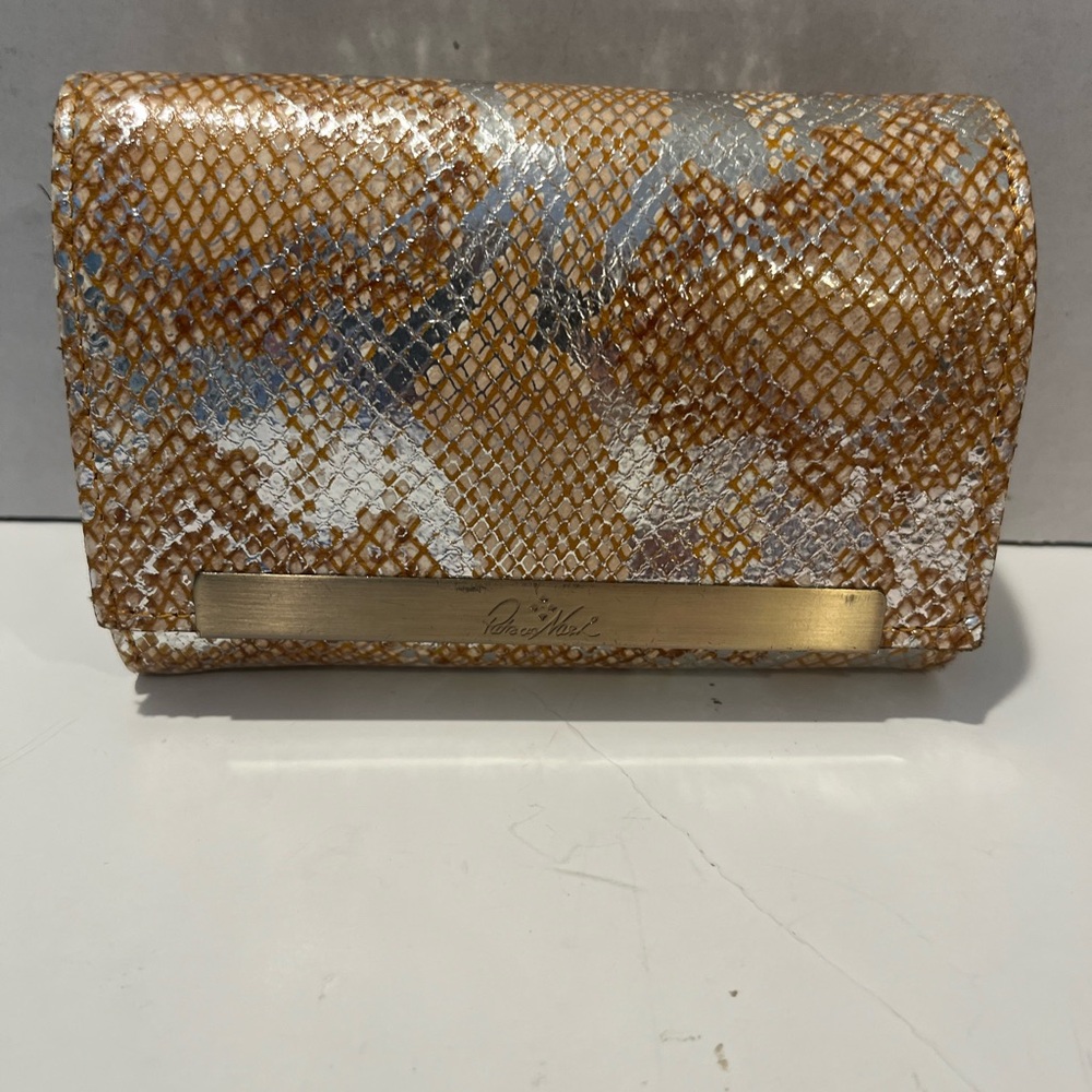 EUC Patricia Nash Leather NORCIA Trifold Wallet, Metallic Python